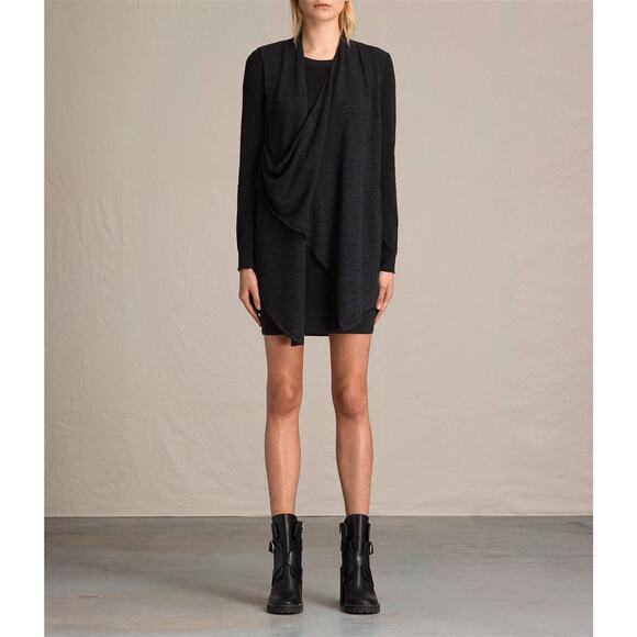 All Saints Drina Charcoal Grey Sweater Dress Size 2 Cotton Wool - Picture 1 of 8